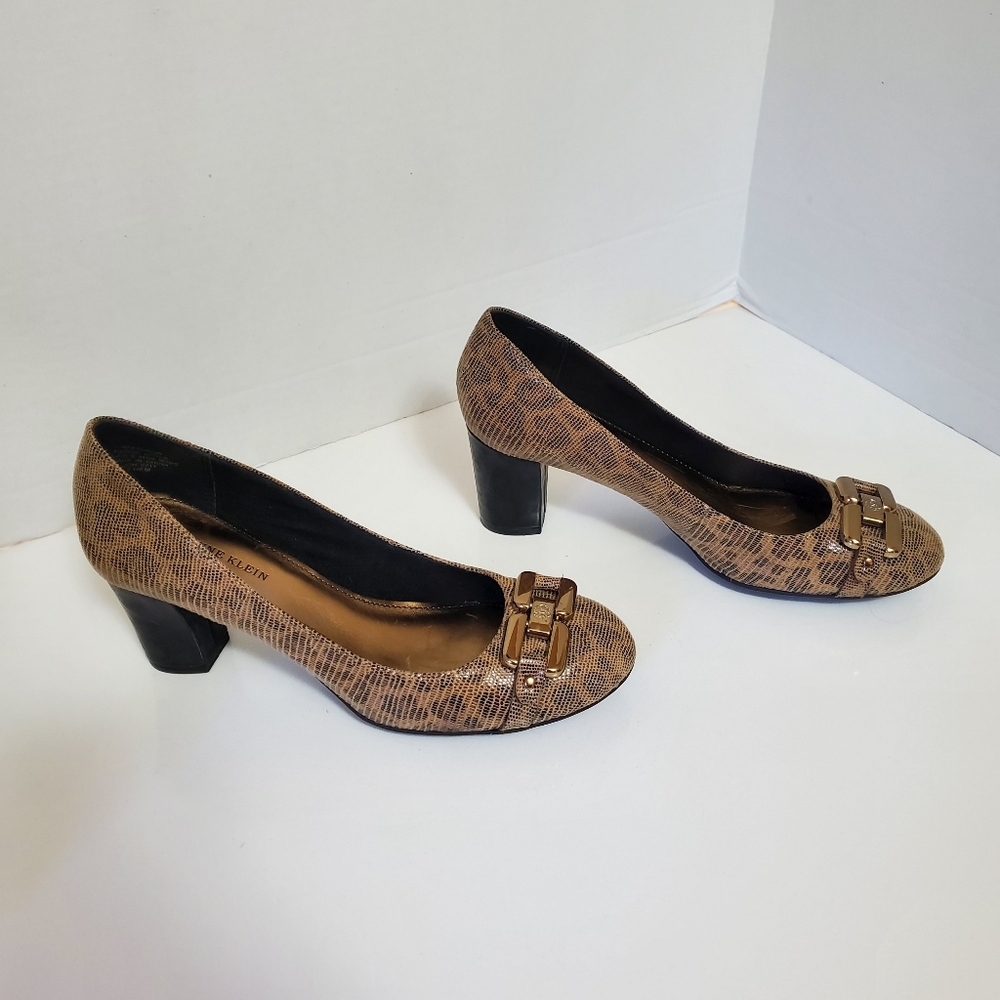 Anne Klein iflex "Fannon" Animal Print Fabric Pumps Block Heels, Size 7.5